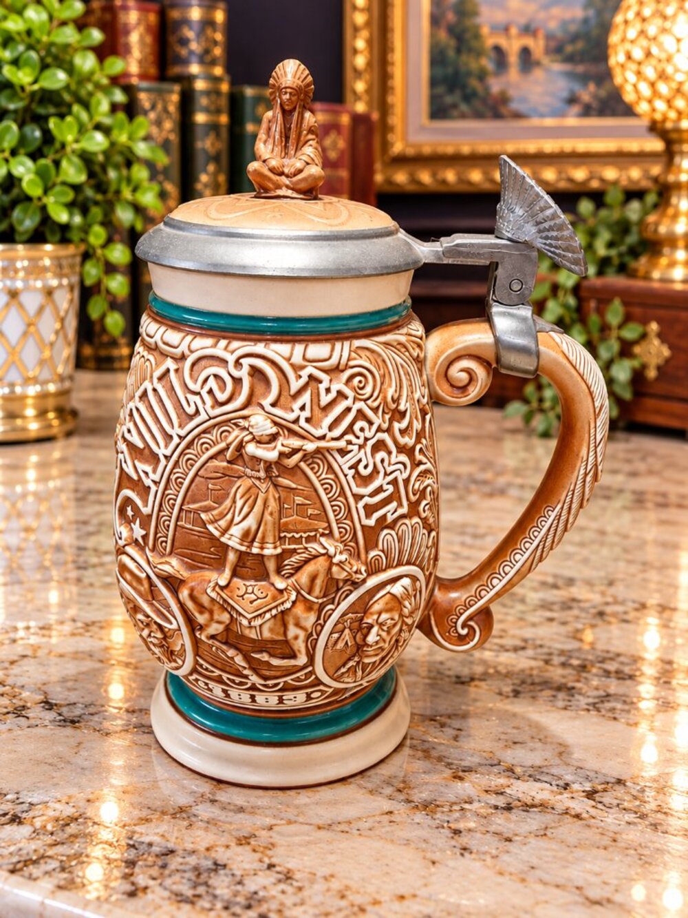 Vintage 1993 Avon "Tribute to the Wild West" Collectible Lidded Beer Stein